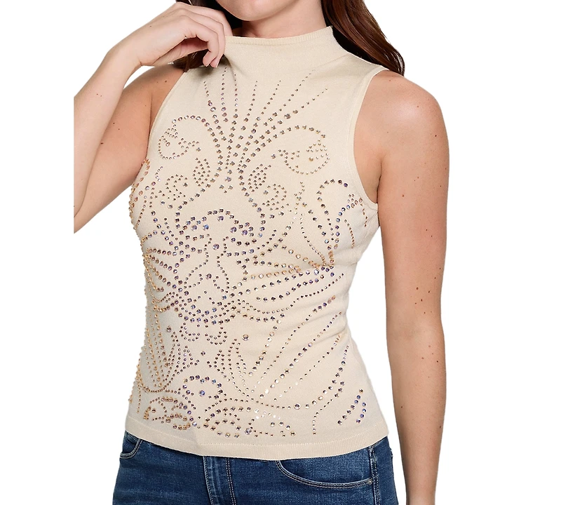 Guess Women's Calista Rhinestone Sleeveless Knit Sweater Top
