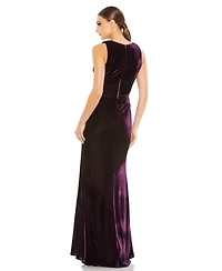 Mac Duggal Women's Velvet Pleated Wrapping Sleeveless Jersey Gown