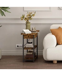 gaomon 2PCS End Table with Charging Station, Flip Top Nightstand with Shelf