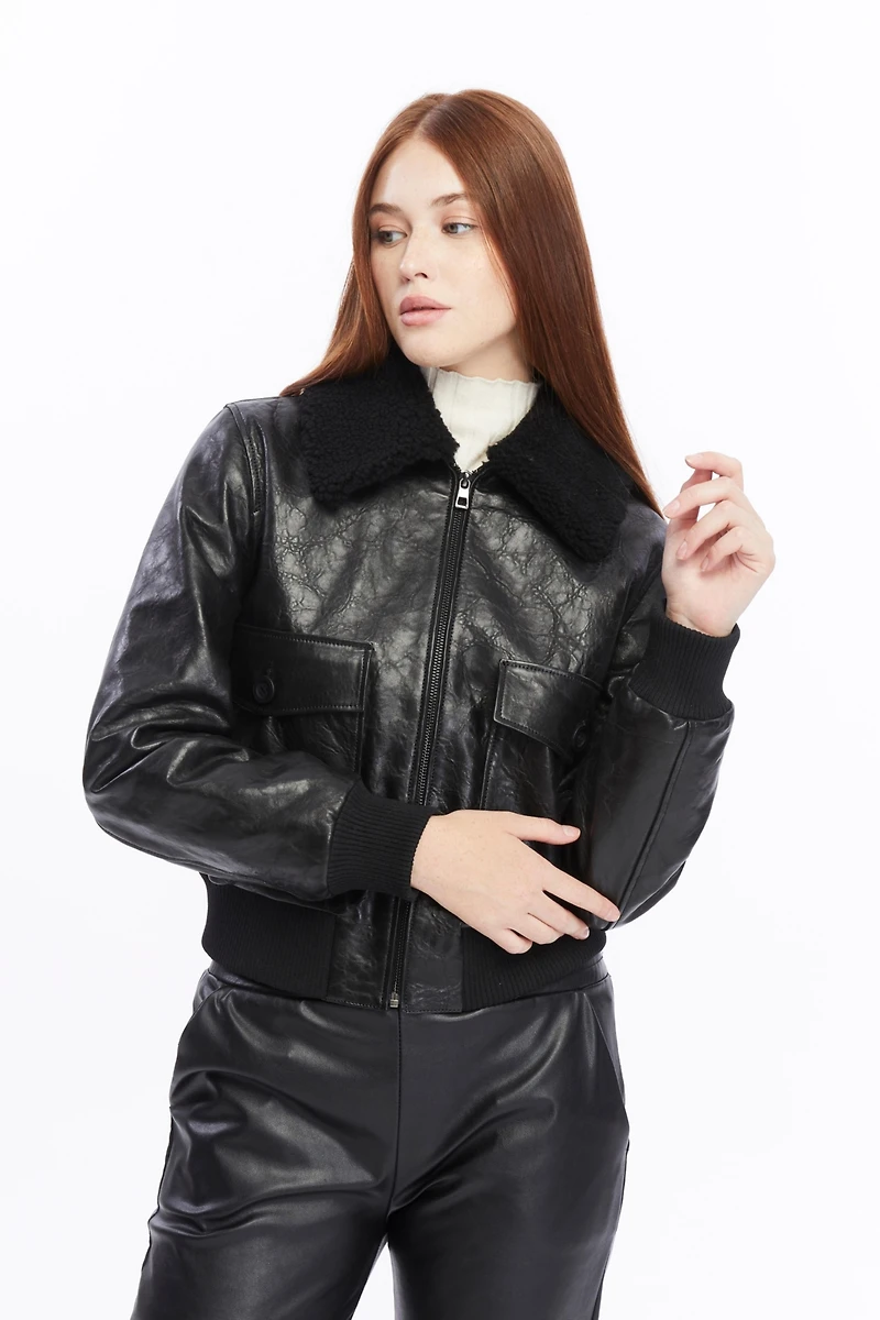 Furniq Uk Women's Leather Bomber Jacket