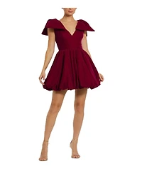 Mac Duggal Women's Shoulder Bow Velvet Bubble Mini Dress