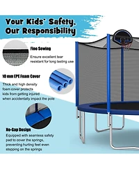 Gymax 15FT Outdoor Large Trampoline Safety Enclosure Net w/ Basketball Hoop Ladder