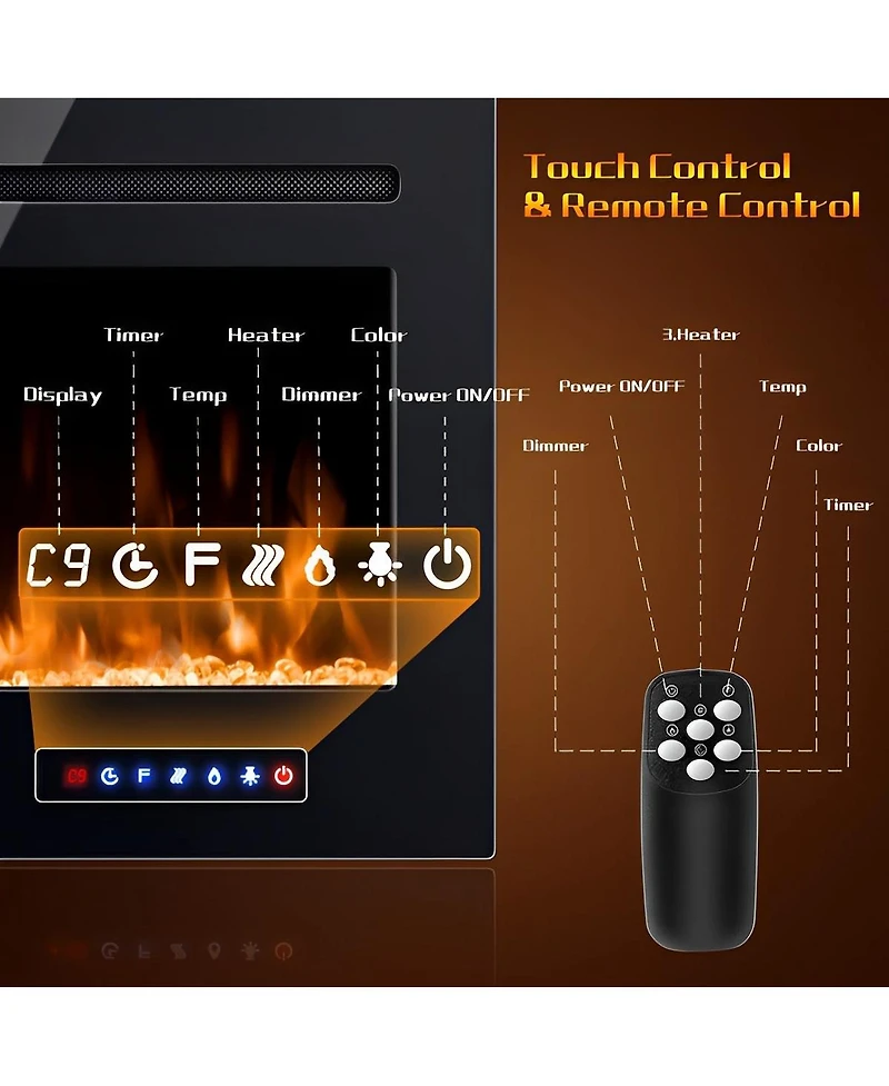 Sugift 40-Inch Electric Fireplace Recessed with Thermostat