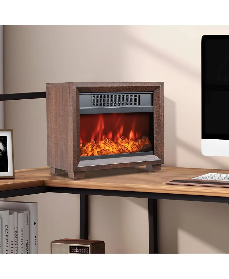 Sugift Mini Wooden Space Tabletop Fireplace with Realistic Flame Effect