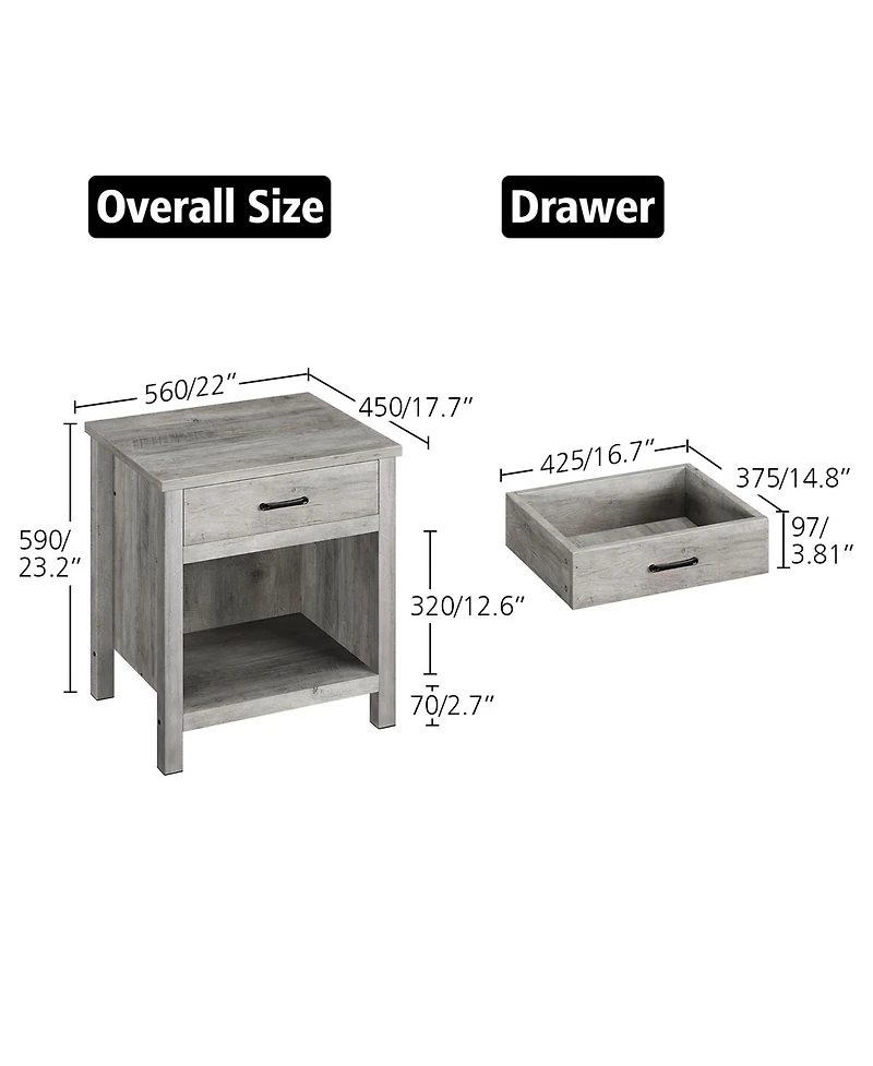 gaomon Nightstand Set of 2, Night Stand Bedside Table with Drawer and Storage Shelf