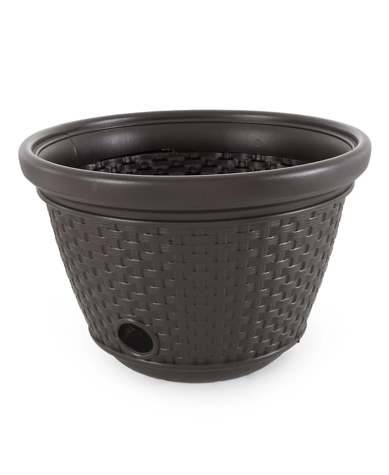 Suncast 100 Foot Resin Wicker Garden Water Hose Storage Holder Pot (2 Pack)