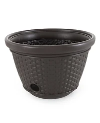 Suncast 100 Foot Resin Wicker Garden Water Hose Storage Holder Pot (2 Pack)