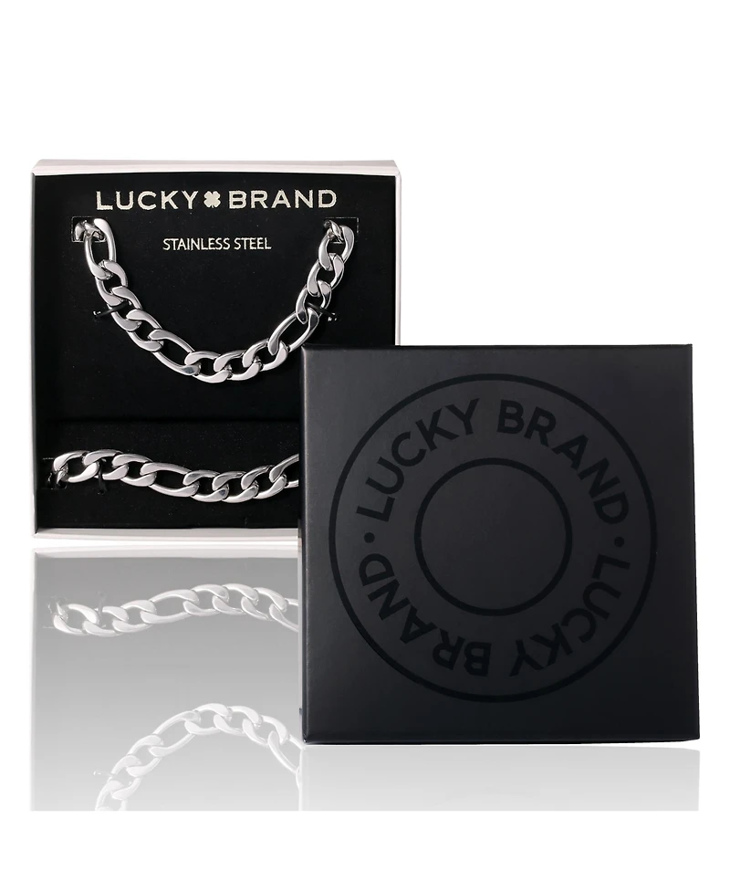 Lucky Brand Stainless Steel Figaro Chain & Bracelet Set - Classic Jewelry for Men