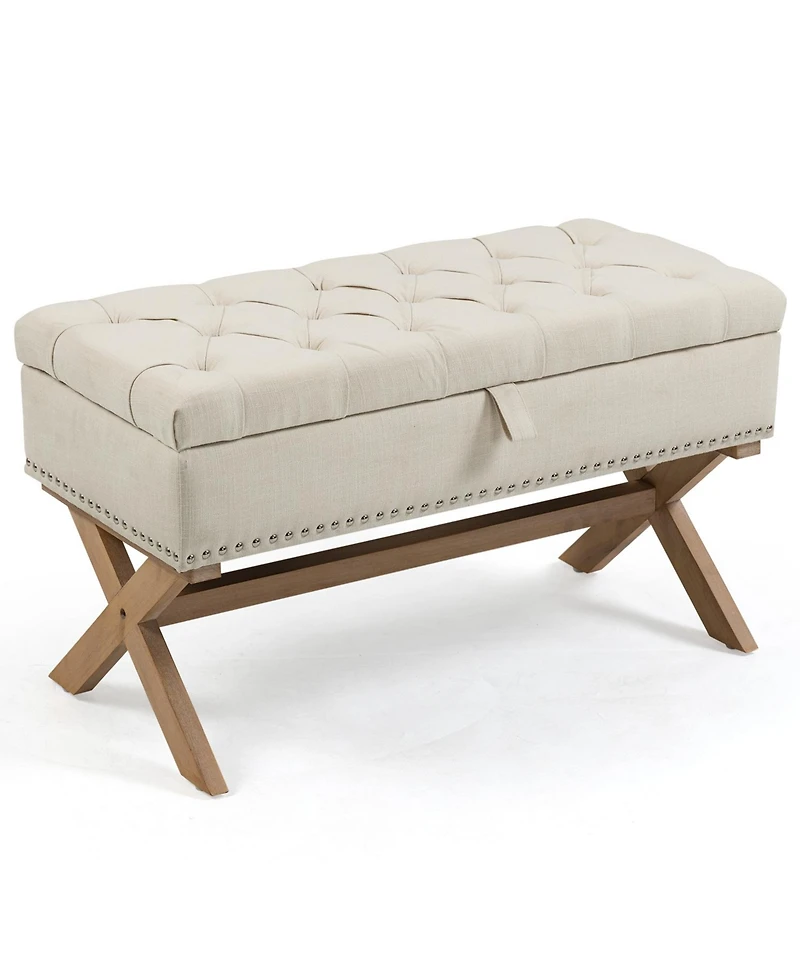 35 Inch Button-Tufted Storage Ottoman, Linen Storage Bench for End of Bed-The Pop Home