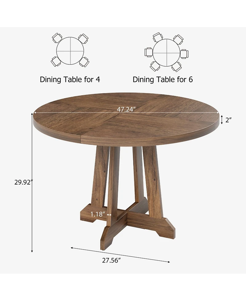 gaomon Round Dining Table for 4-6 People, 47 Inch Farmhouse Kitchen Table