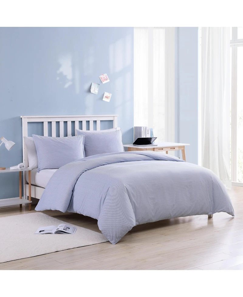 Poppy & Fritz Oxford Stripe Cotton Blue 2 Piece Duvet Cover Set-Twin