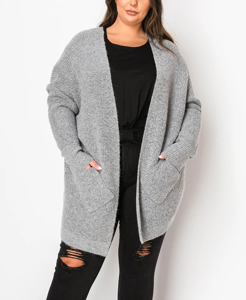 Coin 1804 Plus Marled Knit Pocket Cardigan Sweater