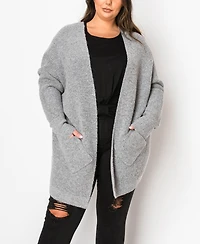 Coin 1804 Plus Marled Knit Pocket Cardigan Sweater