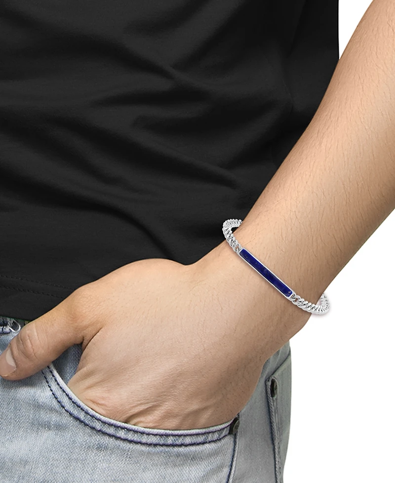 Effy Men's Lapis Lazuli Bar Curb Link Bracelet in Sterling Silver
