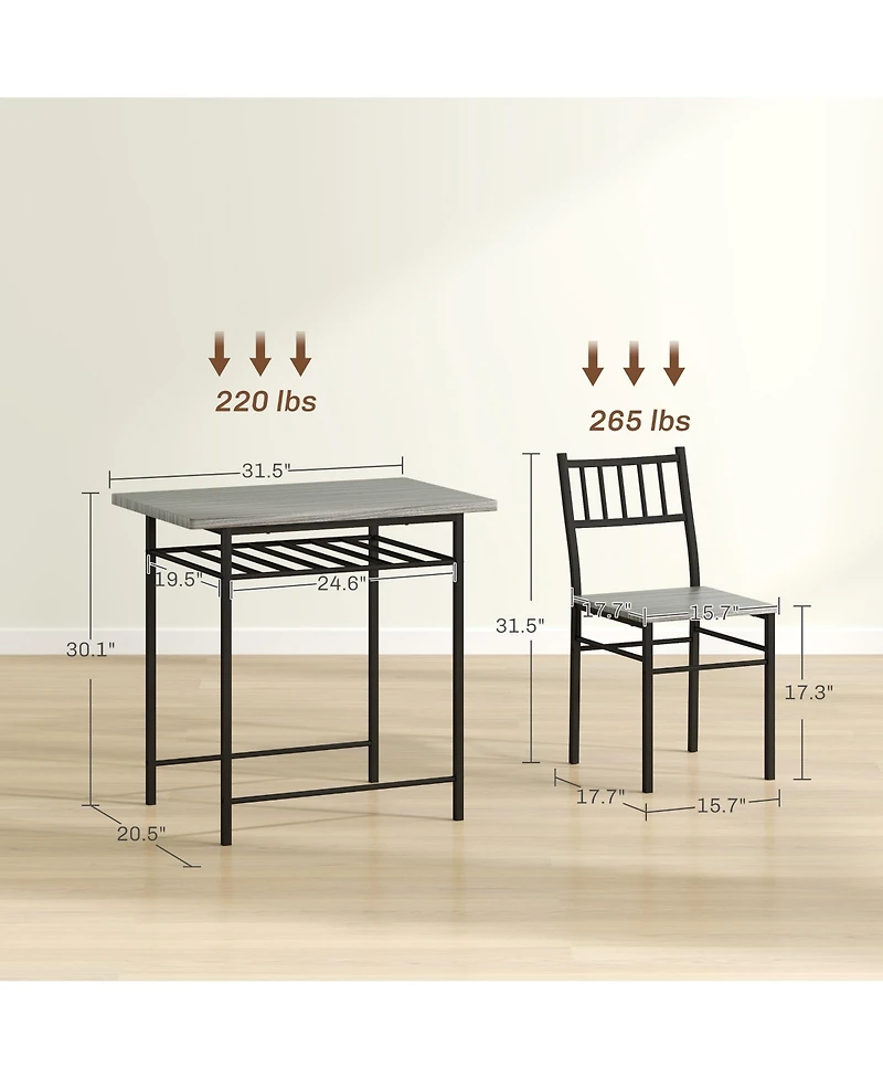 Homcom 3-Piece Small Dining Table Set with Built-in Storage Rack,