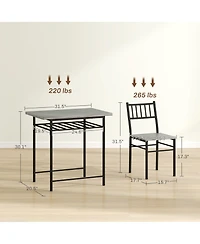 Homcom 3-Piece Small Dining Table Set with Built-in Storage Rack,