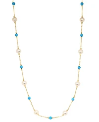 Effy Cultured Freshwater Pearl (6mm) & Turquoise 18" Collar Necklace in 14k Gold