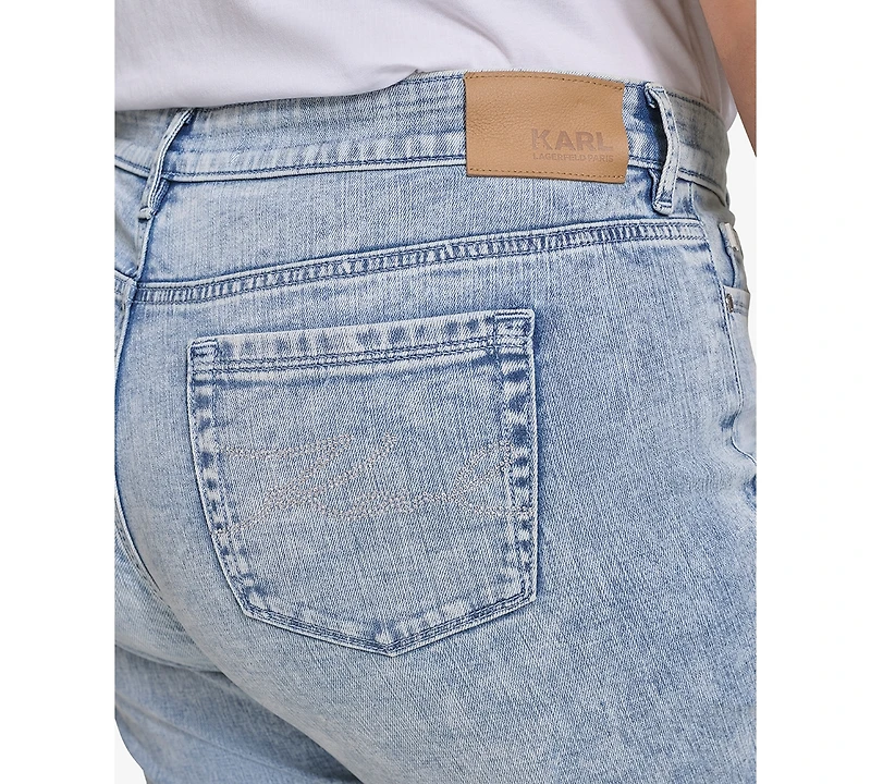Karl Lagerfeld Paris Plus Mid-Rise Crystal Cuffed Jeans, Exclusively at Macy's