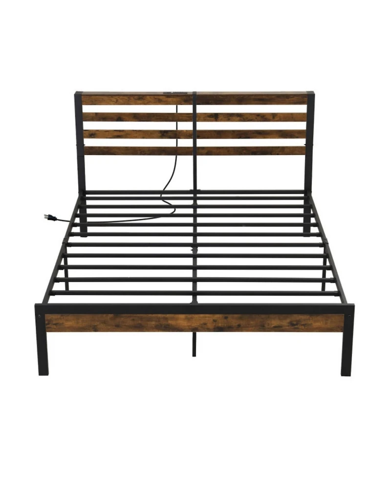 Sugift Queen Size Bed Frame with Charging Station and Storage Headboard