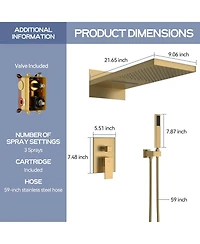 Casainc 22 Inch Luxury Waterfall Shower System Valve Kit with Handheld Spray