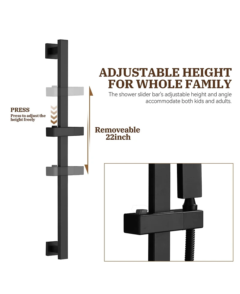 Casainc 10 Inch Wall Mounted Square Shower System Set with Handheld Spray & Slidebar