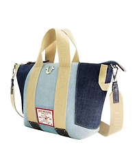 True Religion Licensed Patchwork Denim Tote Bag with Adjustable Strap