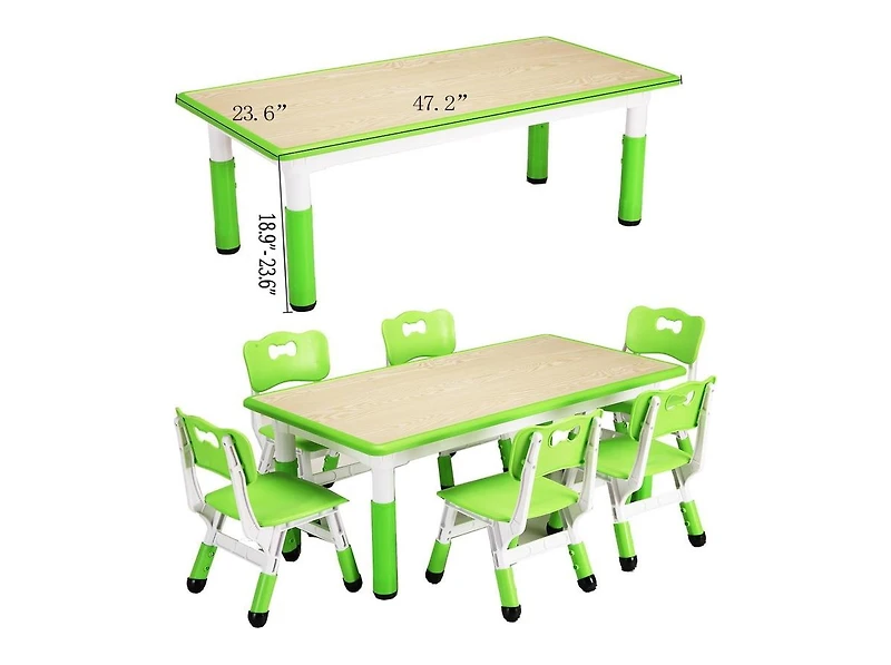 gaomon Modern Kids Table and 6 Chair Set, 47.20" Height Adjustable Toddler Table and 6 Chairs Set with Non-Slip Table Legs&Organizer Graffiti Desktop,