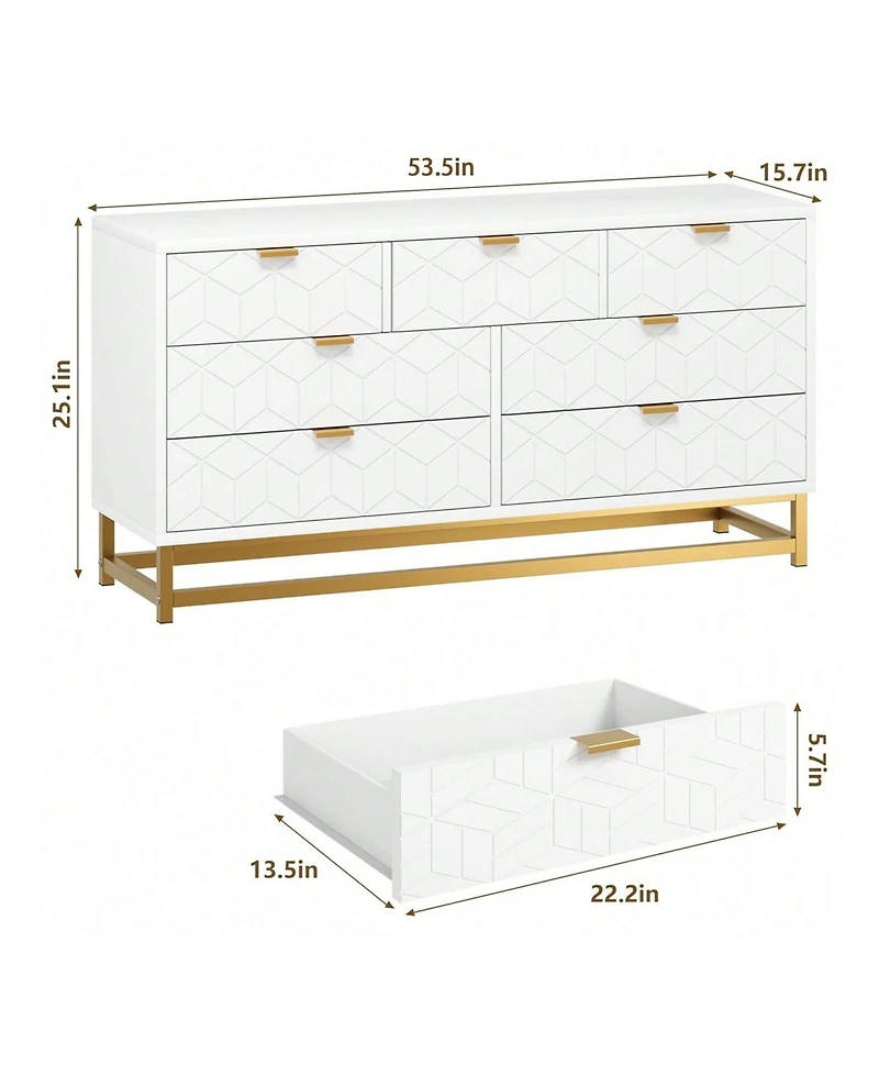 Dresser For Bedroom, Large 6 Drawer Dresser Organizer With Golden Metal Handle And Legs, Modern Chest Of Drawers, Large Dresser For Closet, Hallway, L