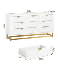 Dresser For Bedroom, Large 6 Drawer Dresser Organizer With Golden Metal Handle And Legs, Modern Chest Of Drawers, Large Dresser For Closet, Hallway, L