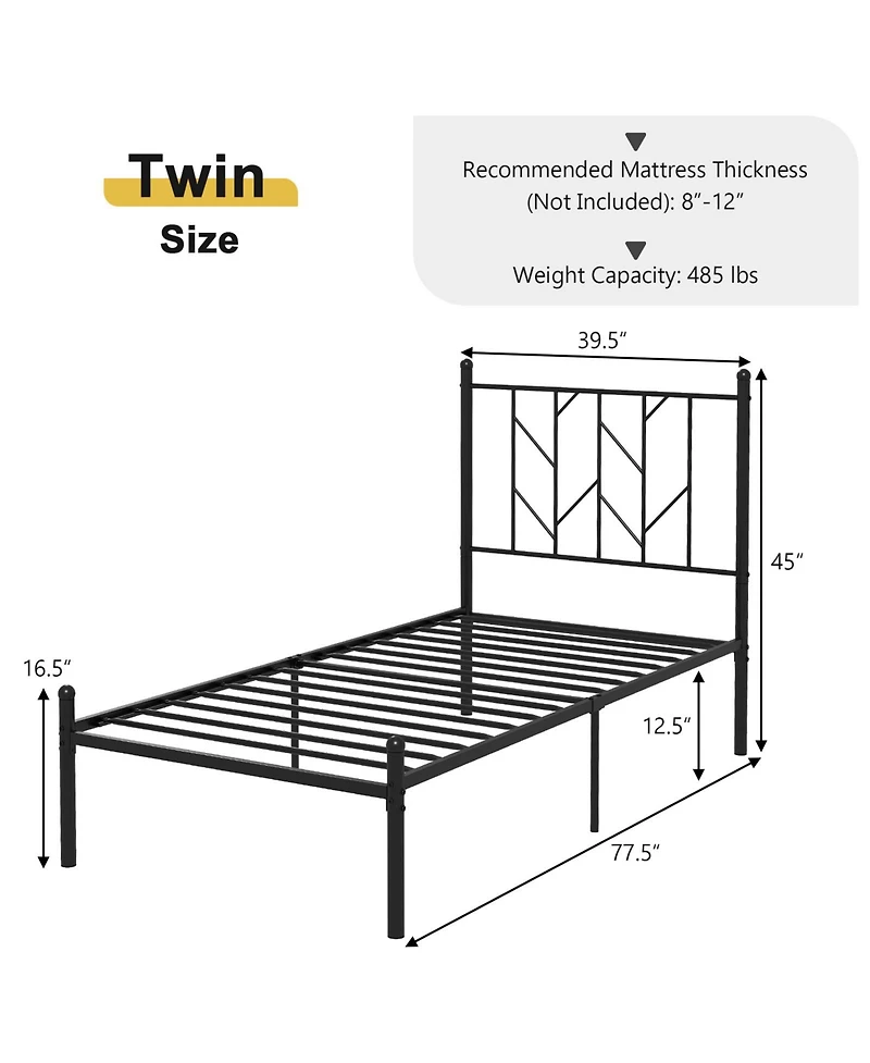 Sugift Twin Size Platform Bed Frame with Sturdy Metal Slat Support
