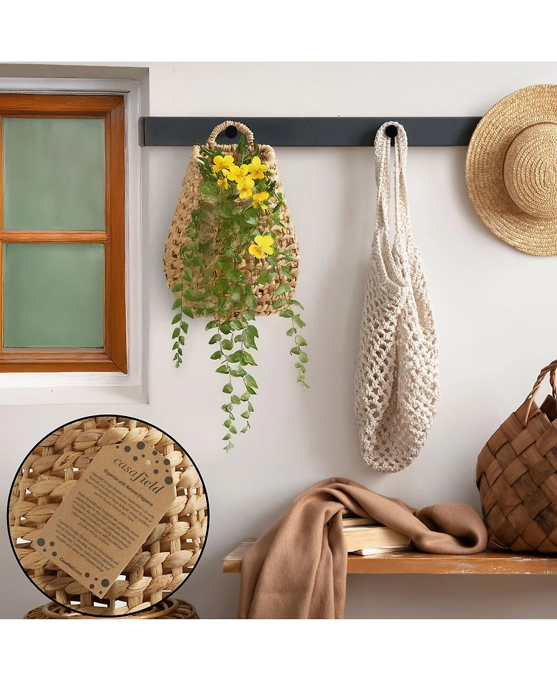 Casafield Open Weave Wall Hanging Basket for Plants and Flowers, Natural Water Hyacinth Boho Planter Accent for Front Door and Entryway