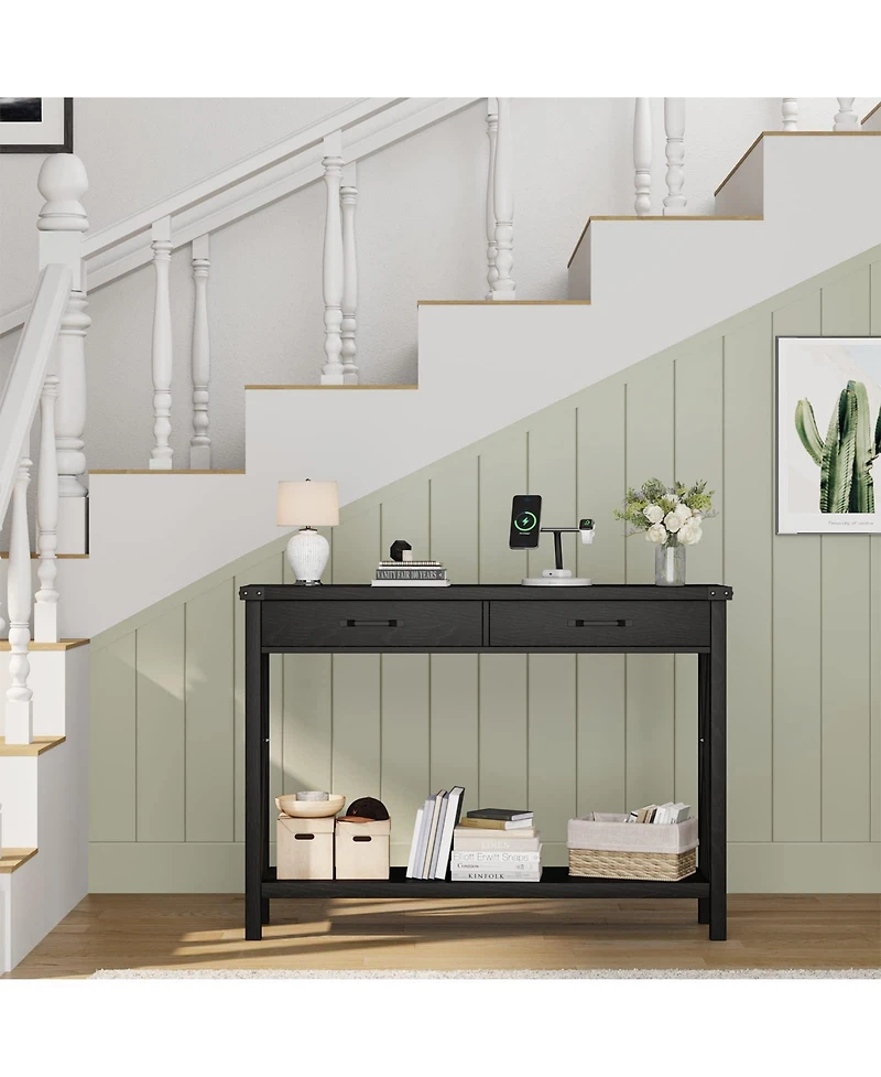 gaomon Console Table with 2 Drawers, Farmhouse Sofa Table with Storage Shelf