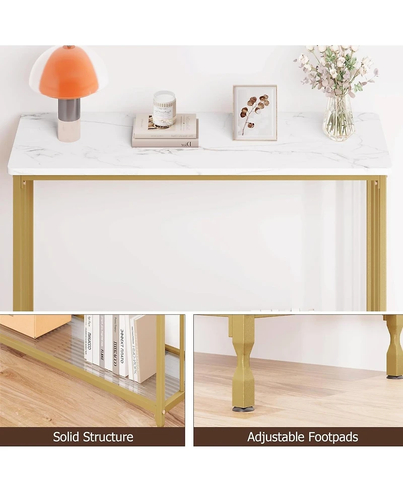 gaomon Console Table - 11.8" D x 33.5" W x 31.9" H, 2 Gold Shelves