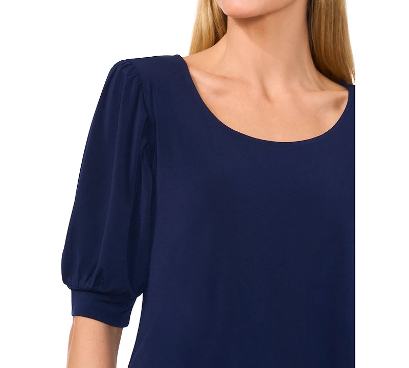 CeCe Women's Shirred Scoop-Neck 3/4-Sleeve Knit Top