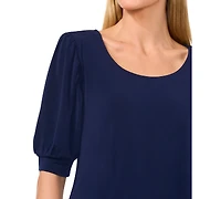 CeCe Women's Shirred Scoop-Neck 3/4-Sleeve Knit Top