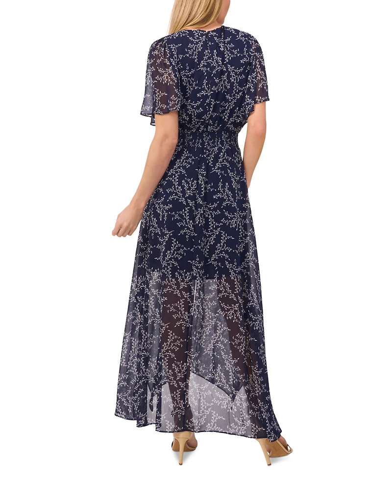 CeCe Women's Smocked-Waist Flutter-Sleeve Maxi Dress