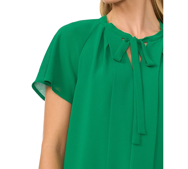 CeCe Women's Raglan Flutter-Sleeve Pleated Bow Blouse