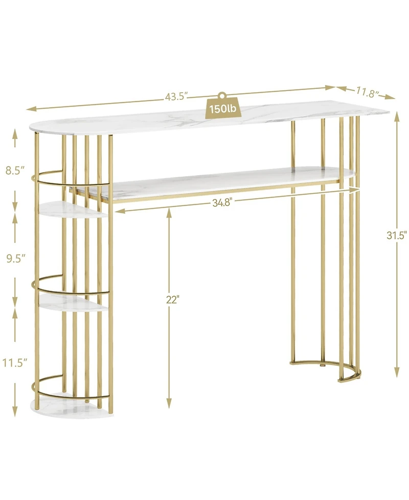 gaomon Console Table Gold Sofa Tables Narrow Entryway Table with Storage and Shelves