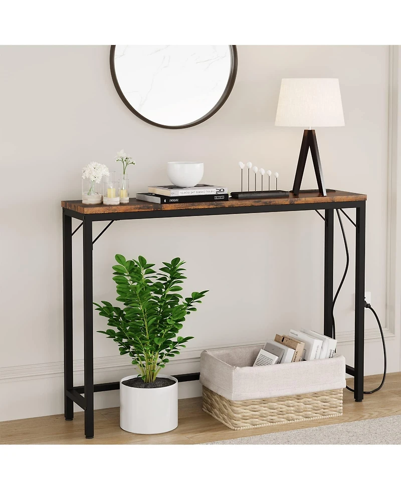 gaomon Console Table with Power Outlets & Usb Ports, Narrow Sofa Table with Charging Station