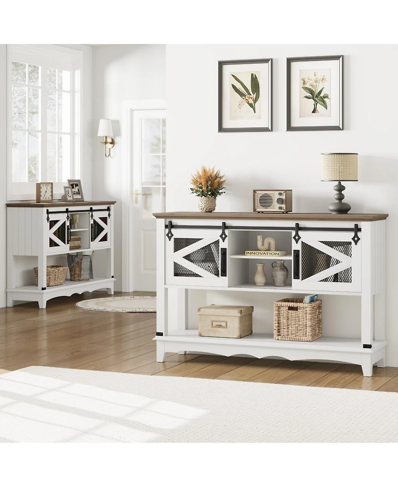 gaomon 46" Entryway Table with Sliding Barn Doors, Farmhouse Console Table with Storage