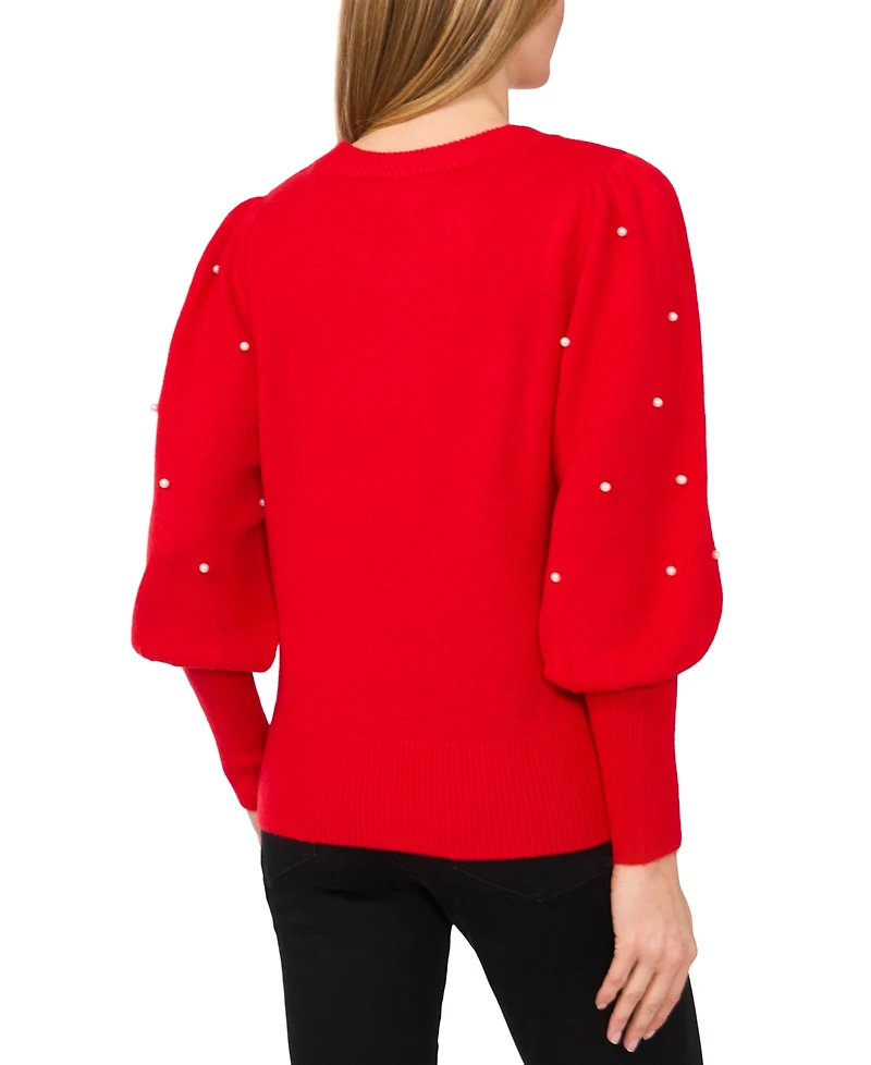 CeCe Women's Embellished-Sleeve Crewneck Sweater