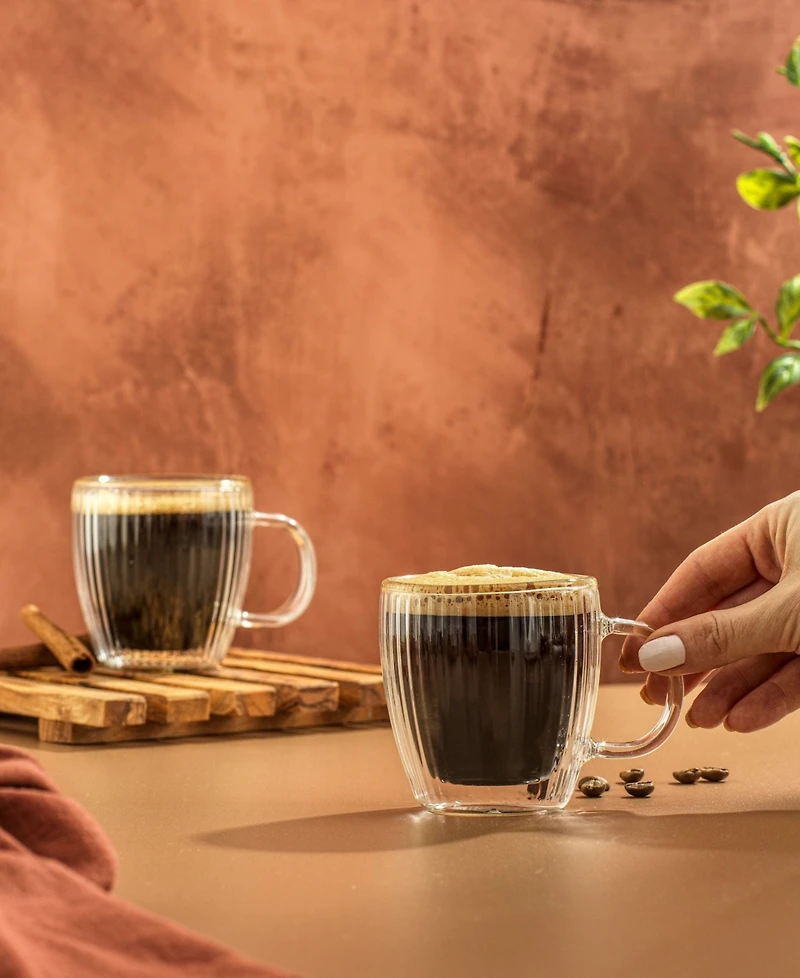 JoyJolt Fluted Savor Double Wall Espresso Coffee Glasses, Set of 4