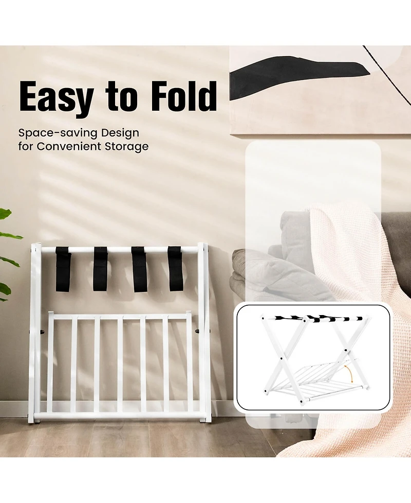 Set of Folding Metal Luggage Rack Suitcase Shoe Holder Hotel Guestroom withShelf