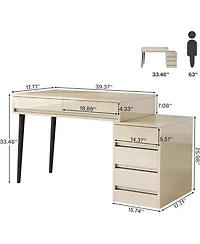 Tribesigns Gloss Desk with 5 Drawers, Modern Home Office Desk with Storage Drawers and Printer Stand, Reversible Computer Desk Vanity Desk for Bedroom