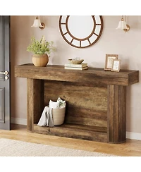 Tribesigns 63" Console Table for Entryway, Farmhouse 2-Tier Wood Entry Hallway Table with Storage, Narrow Long Sofa Table Behind Couch