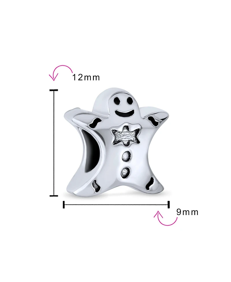 Bling Jewelry Christmas Charm Bead Gingerbread Man Bow Tie Sterling Silver for Bracelet