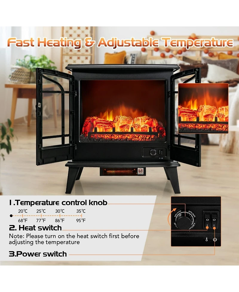 Sugift 25 Inch Freestanding Electric Fireplace Heater with Realistic Flame effect