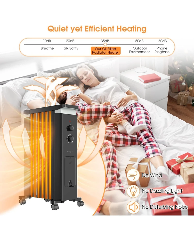 Sugift 1500W Portable Oil Filled Radiator Heater with 3 Heat Settings