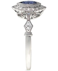 Sapphire (1/4 ct. t.w.) & Diamond (1/10 ct. t.w.) Halo Ring in 14k White Gold