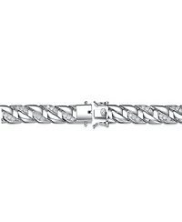Men's Sterling Silver Iced Out Cubic Zirconia Braided Cuban Chain Bracelet